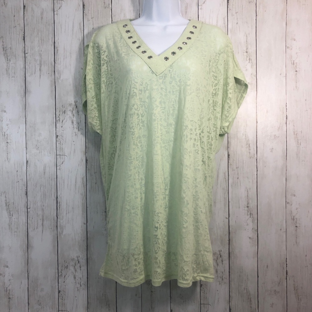 Zashi V-Neck Grommet Sheer T-Shirt NWT Small